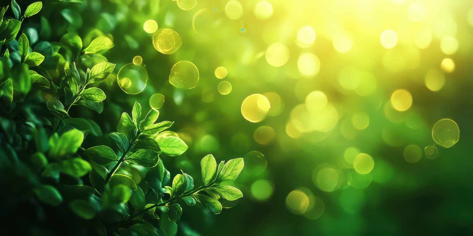 Nature brings life with vibrant green leaves illuminated by soft sunlight in a lush setting
